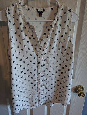 Ann Taylor Cream Blouse with Black Floral Accents